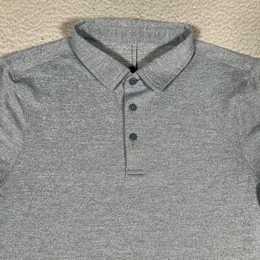 Lululemon Shirt Mens Small Blue Pique Knit Golf Polo Casual Preppy‎ Logo Stretch